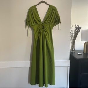 GREEN LINEN MIDI DRESS